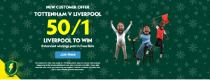 Paddy Power Sign Up Offer - Get 50/1 On Liverpool To Win Vs Tottenham